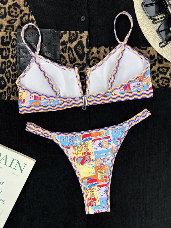 Colorful V-Neck Ethnic Bikini Set – Moderate Stretch, Flattering Fit