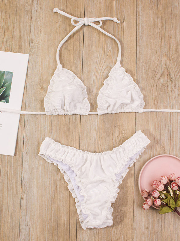 Wavy Edge Bikini Set – Solid Color, Moderate Stretch, Sexy Fit