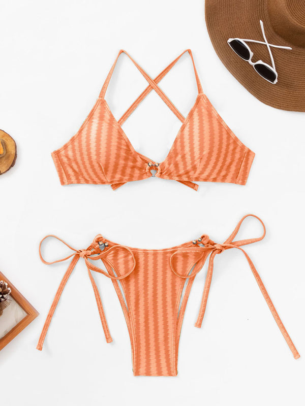 Jacquard Lace-Up One-Piece Swimsuit – Moderate Stretch, Sexy Fit