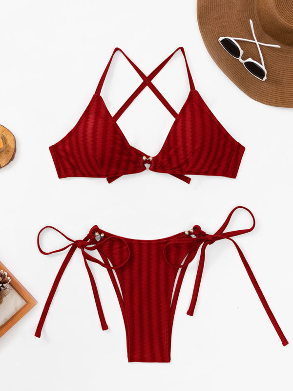 Jacquard Lace-Up One-Piece Swimsuit – Moderate Stretch, Sexy Fit