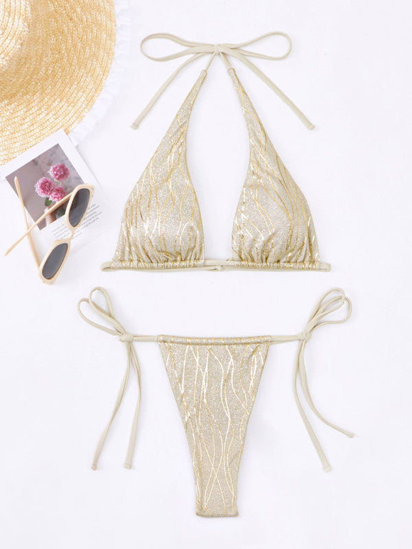 Lurex Glitter Bikini Set – Shimmering Two-Piece Swimwear in Pink, Blue, or Gold