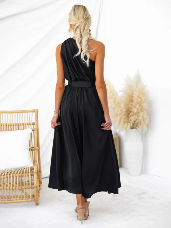 One-Shoulder Strapless Backless Dress – Slim-Waist Woven Elegance for Spring & Summer
