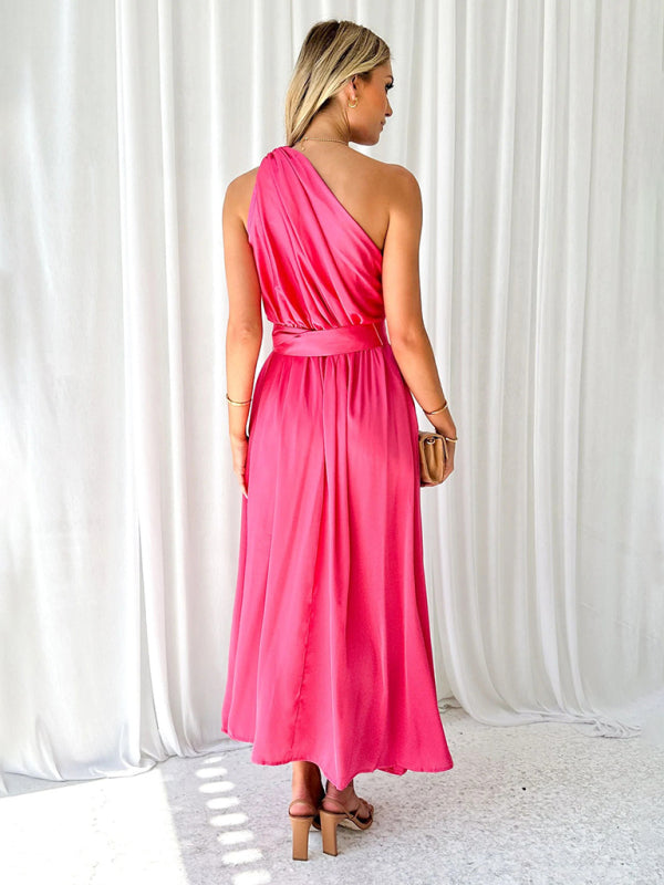 One-Shoulder Strapless Backless Dress – Slim-Waist Woven Elegance for Spring & Summer