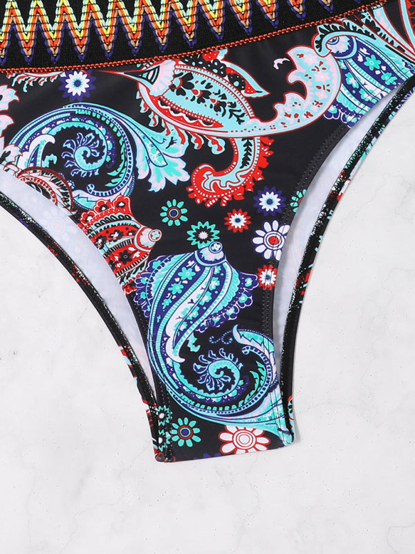 One-Shoulder Printed Triangle Bikini – High Elastic Knit, Spring-Summer Style