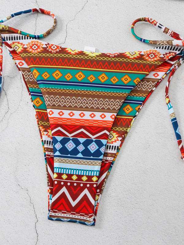 Boho Multi-Color Halterneck Bikini Set – Adjustable Lace-Up & High Elasticity