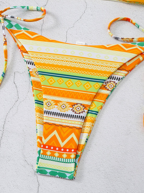 Boho Multi-Color Halterneck Bikini Set – Adjustable Lace-Up & High Elasticity