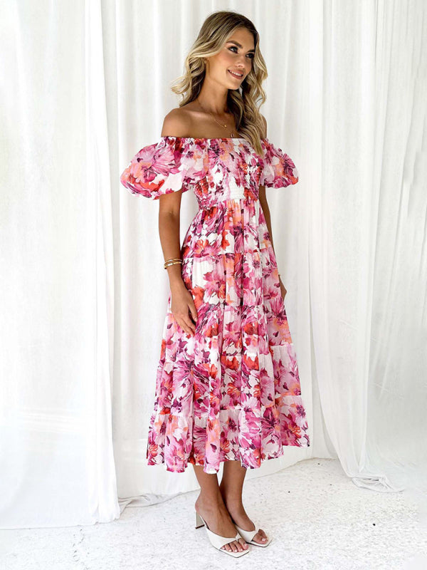 Romantic Off-Shoulder Floral Dress – Spring Summer French Style