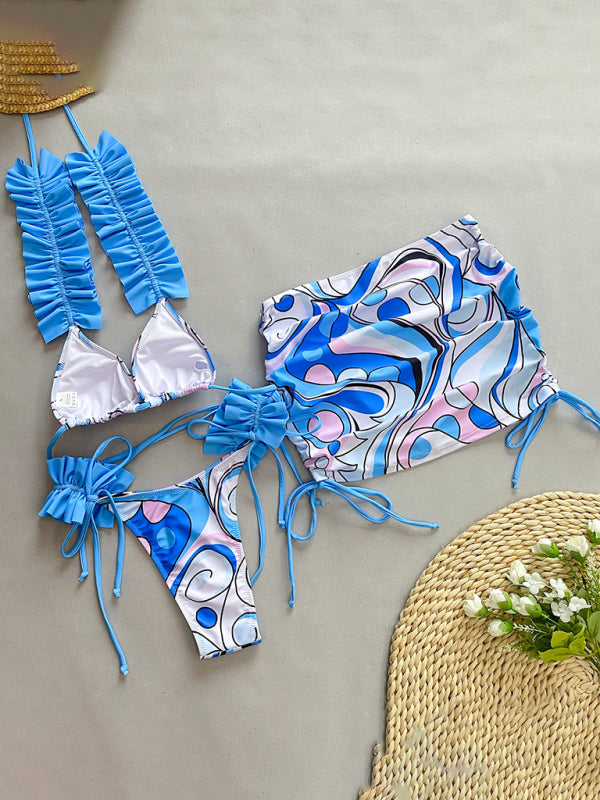 Ruffled Edge 3-Piece Bikini Set – High Stretch, Stylish Cover-Up Included