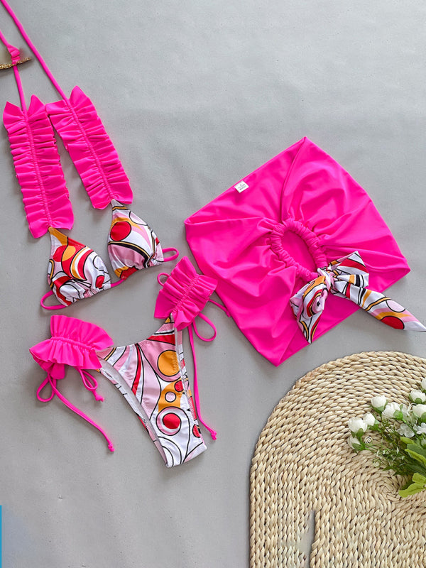 Ruffled Edge 3-Piece Bikini Set – High Stretch, Stylish Cover-Up Included