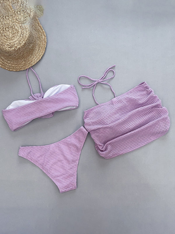 Romantic 3-Piece Floral Bikini Set – High Stretch, Nylon Knit, Cover-Up Included