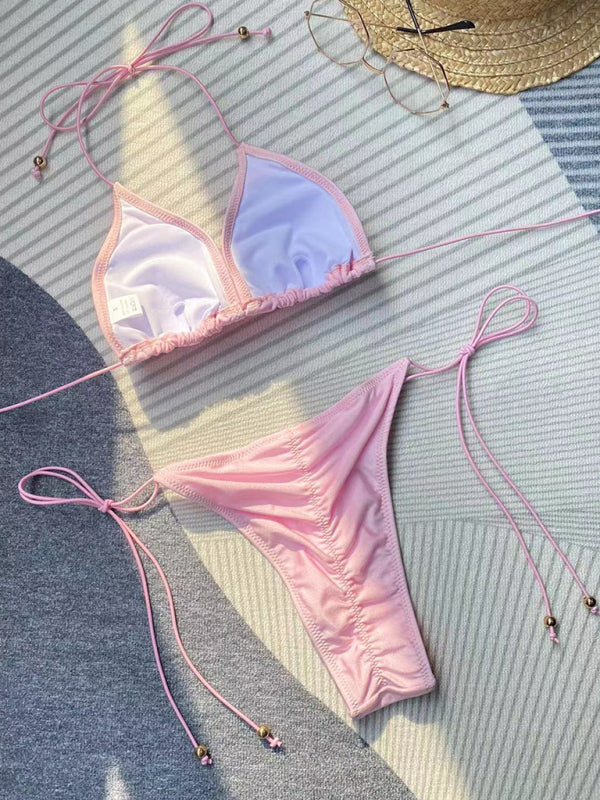 Solid Rope Strap Bikini Set – High-Stretch Knit with Sexy Secure Fit