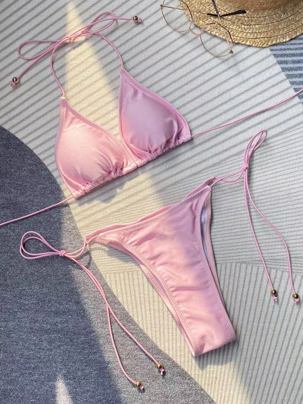 Solid Rope Strap Bikini Set – High-Stretch Knit with Sexy Secure Fit