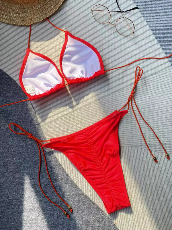 Solid Rope Strap Bikini Set – High-Stretch Knit with Sexy Secure Fit