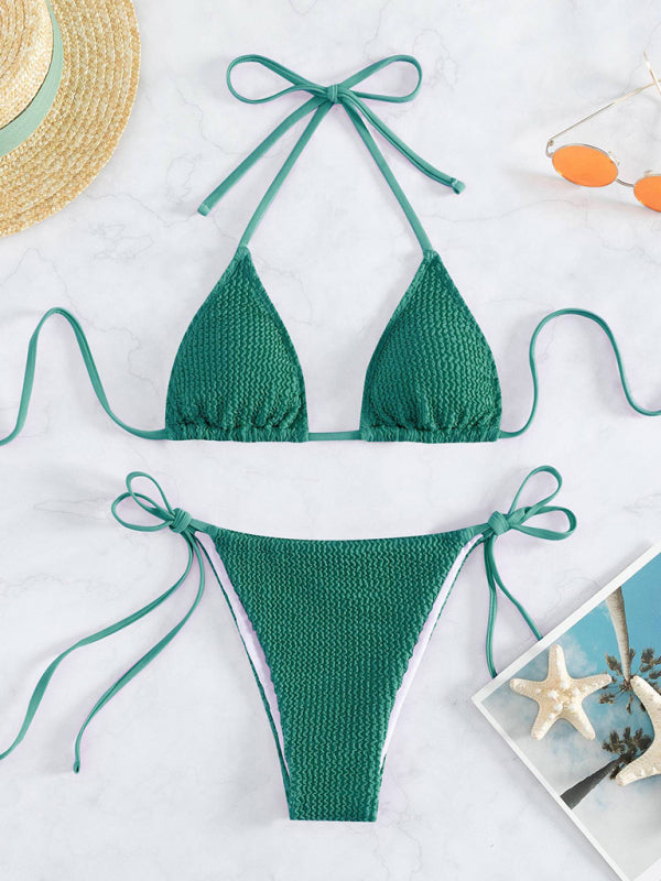 Wave Pattern Lace-Up Bikini – Sexy High-Stretch Nylon Two-Piece