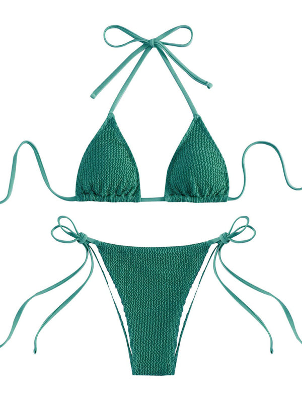 Wave Pattern Lace-Up Bikini – Sexy High-Stretch Nylon Two-Piece