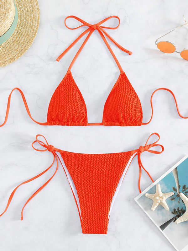 Wave Pattern Lace-Up Bikini – Sexy High-Stretch Nylon Two-Piece
