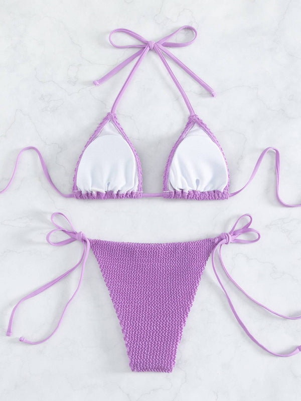 Wave Pattern Lace-Up Bikini – Sexy High-Stretch Nylon Two-Piece