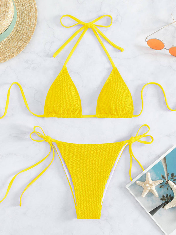 Wave Pattern Lace-Up Bikini – Sexy High-Stretch Nylon Two-Piece