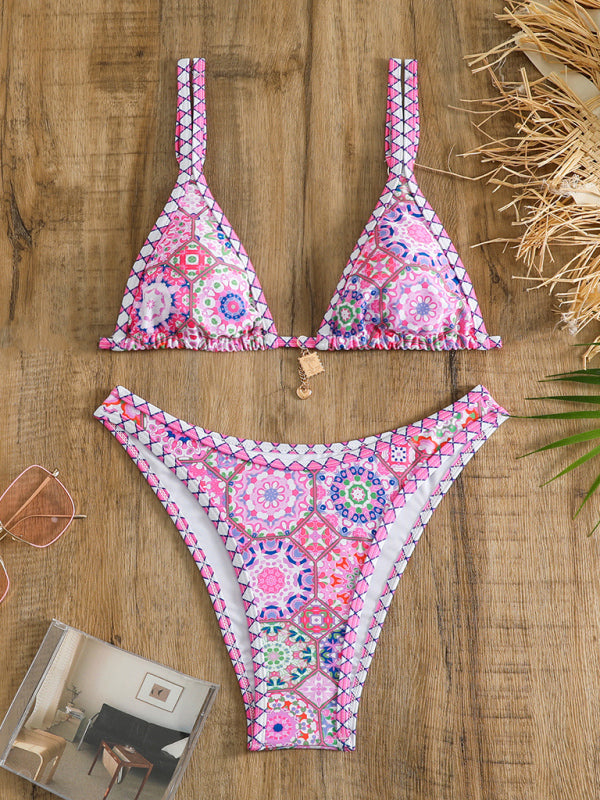 Pink Lace-Up Two-Piece Bikini Set – Sexy Wrap Design & Supportive Fit