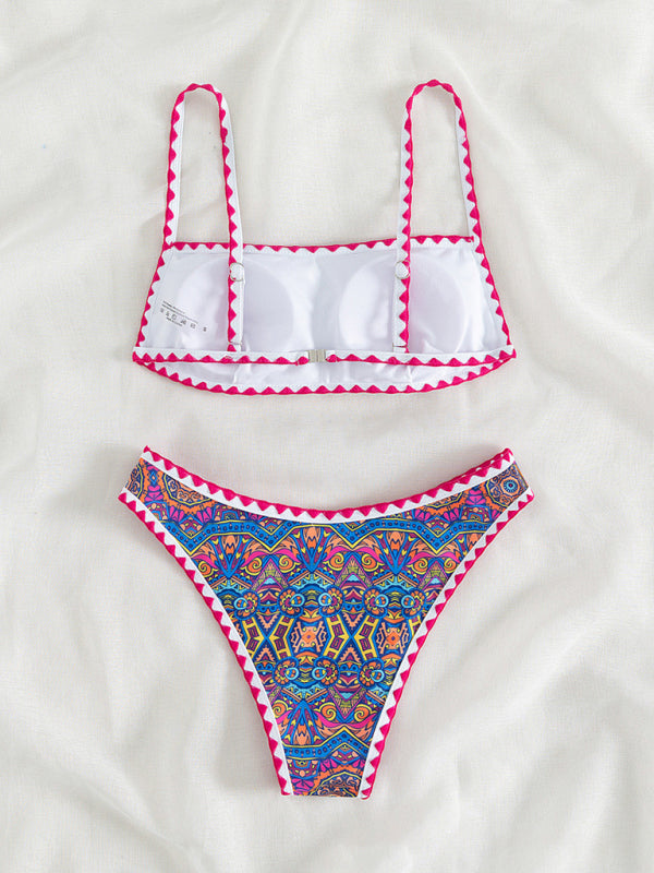 Crocheted Halterneck Bikini Set – Tube Top & Mid-Rise Bottoms in Blue