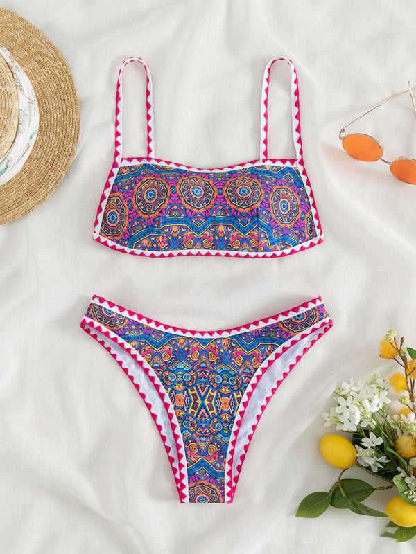 Crocheted Halterneck Bikini Set – Tube Top & Mid-Rise Bottoms in Blue