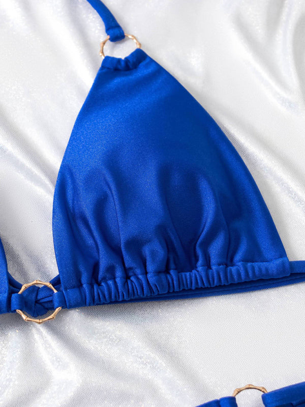 Sexy Two-Piece Bikini with Metal Ring & Adjustable Straps – Sleek Fit