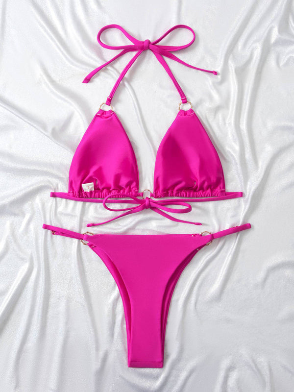 Sexy Two-Piece Bikini with Metal Ring & Adjustable Straps – Sleek Fit