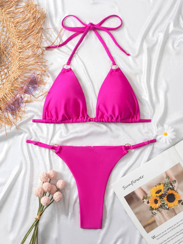 Sexy Two-Piece Bikini with Metal Ring & Adjustable Straps – Sleek Fit