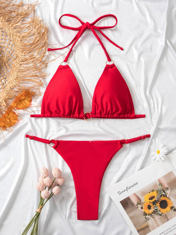 Sexy Two-Piece Bikini with Metal Ring & Adjustable Straps – Sleek Fit
