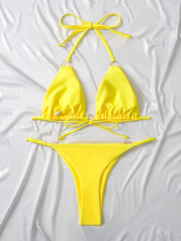 Sexy Two-Piece Bikini with Metal Ring & Adjustable Straps – Sleek Fit