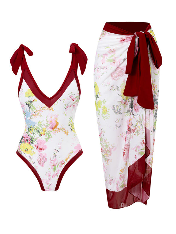 Floral Print One-Piece Swimsuit – Sleek Fit, Sexy Design, Light Stretch