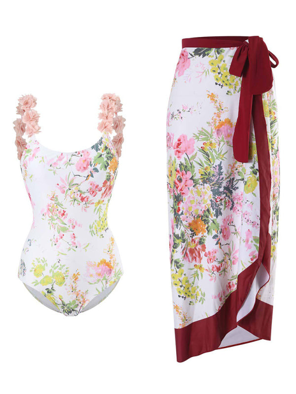 Floral Print One-Piece Swimsuit – Sexy Knit Design with Slight Stretch