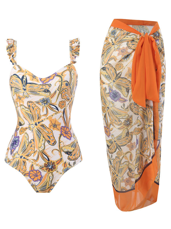 Floral Print One-Piece Swimsuit – Sexy Knit Design with Slight Stretch