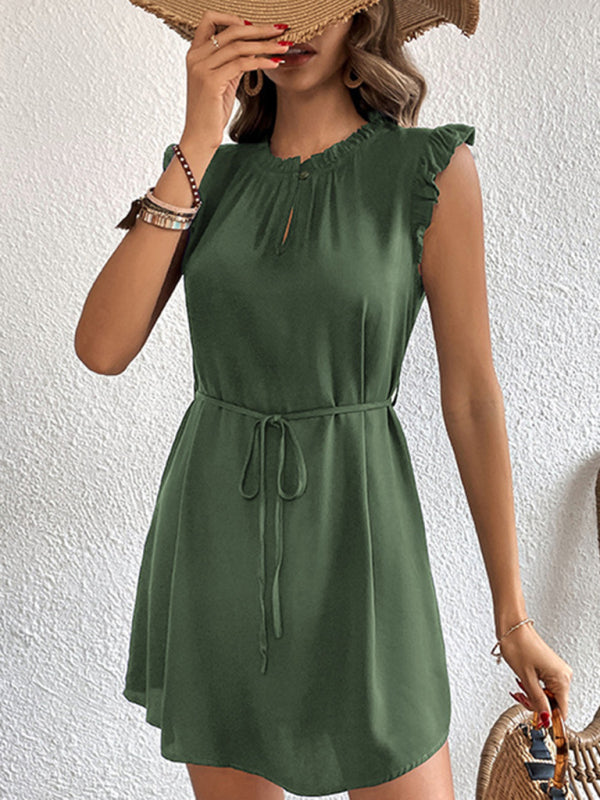 Feifei Sleeve Solid Color Short Dress – Lightweight Woven Rayon for Spring