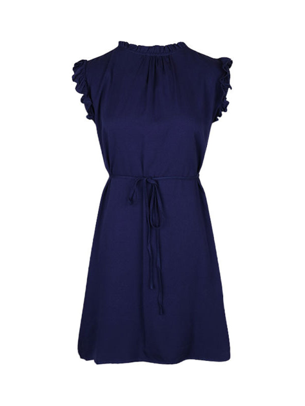 Feifei Sleeve Solid Color Short Dress – Lightweight Woven Rayon for Spring