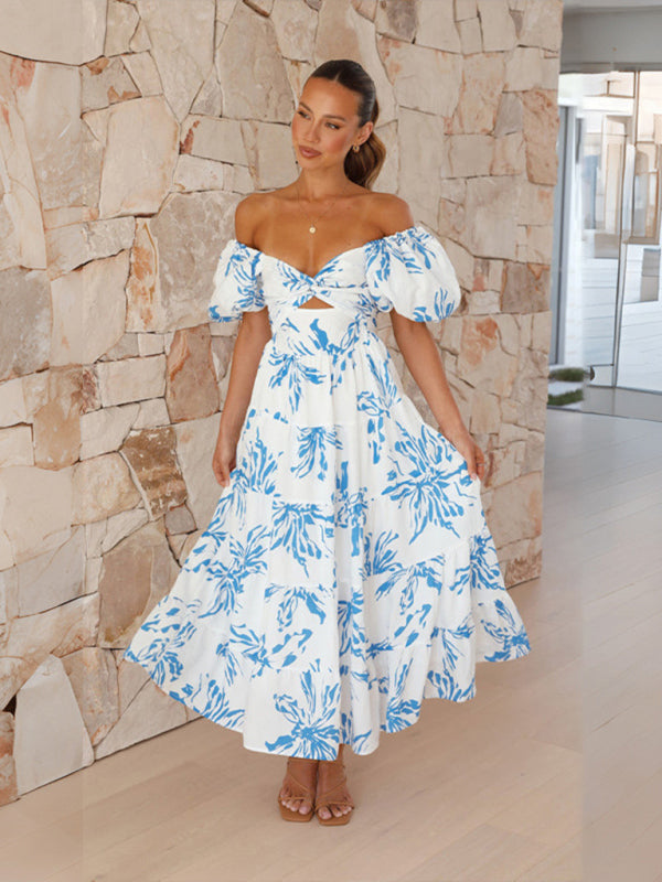 Slim Fit Floral Puff Sleeve Swing Dress – Lightweight & Boho Chic