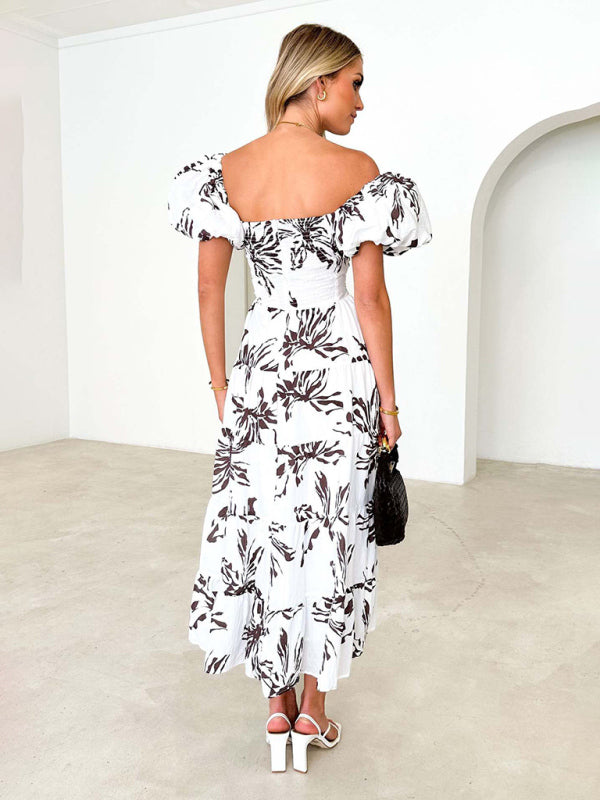 Slim Fit Floral Puff Sleeve Swing Dress – Lightweight & Boho Chic