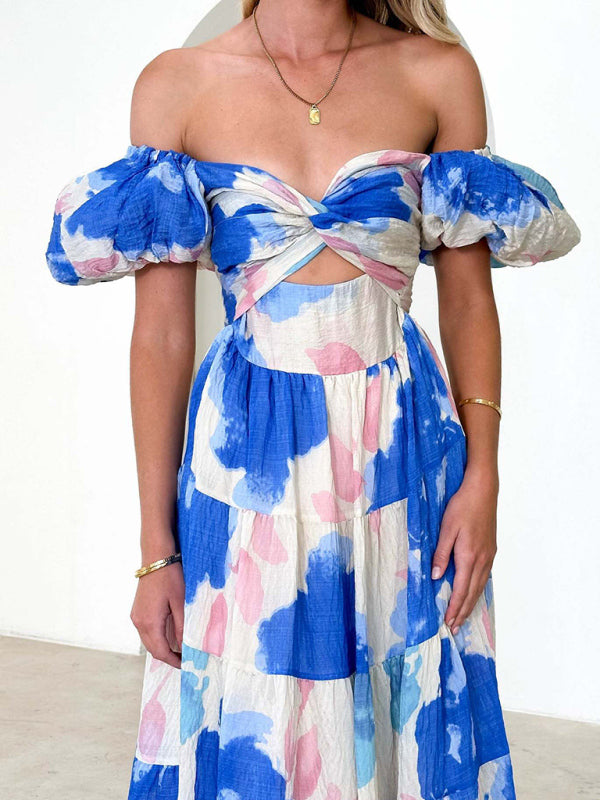 Slim Fit Floral Puff Sleeve Swing Dress – Lightweight & Boho Chic