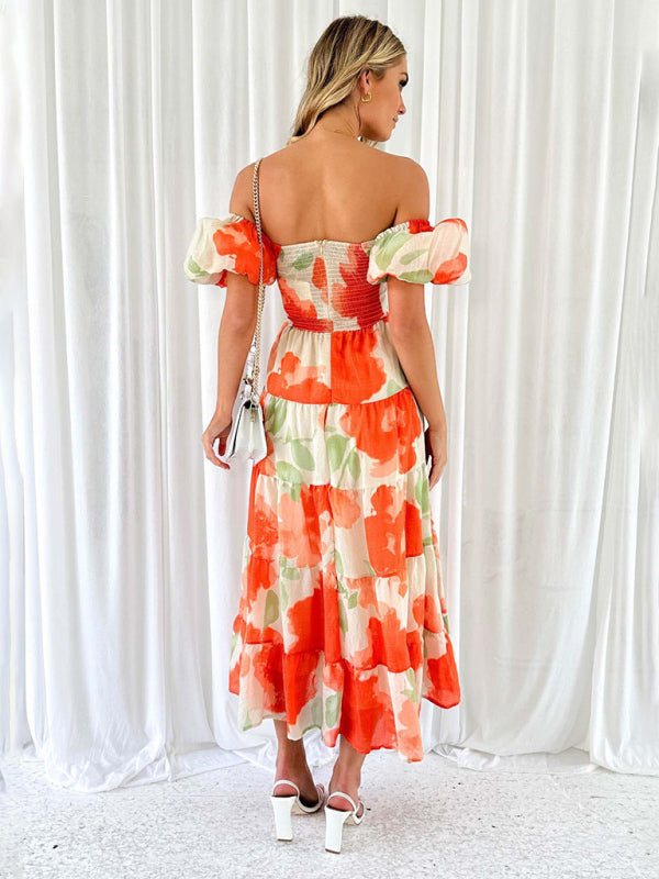 Slim Fit Floral Puff Sleeve Swing Dress – Lightweight & Boho Chic