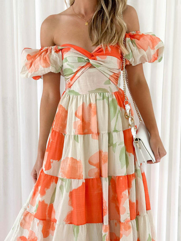 Slim Fit Floral Puff Sleeve Swing Dress – Lightweight & Boho Chic