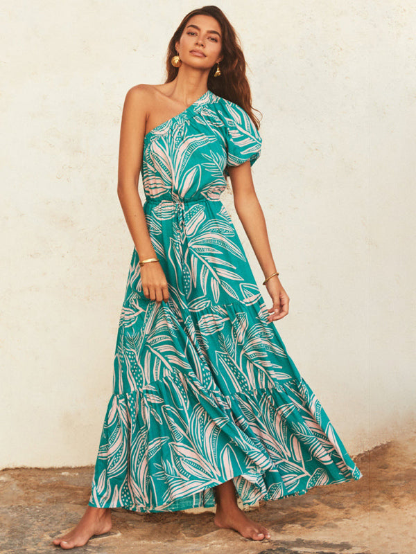 Off-Shoulder Boho Floral Maxi Dress – Holiday Style Sundress Green