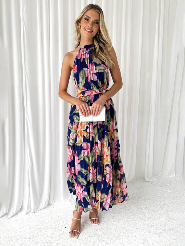 Boho Halterneck Sleeveless Vacation Swing Dress – Self Pattern, Flowy Fit