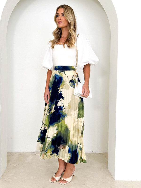 Printed Draped A-Line Pleated Skirt