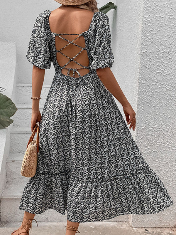 Retro Floral Midi Dress – Spring Summer Woven Elegance