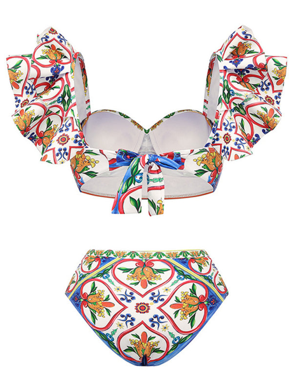 Ruffled Floral Print Swimsuit – High Elasticity & Resort Style