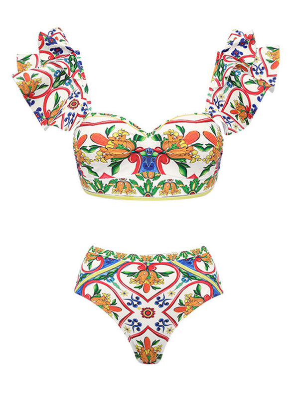 Ruffled Floral Print Swimsuit – High Elasticity & Resort Style