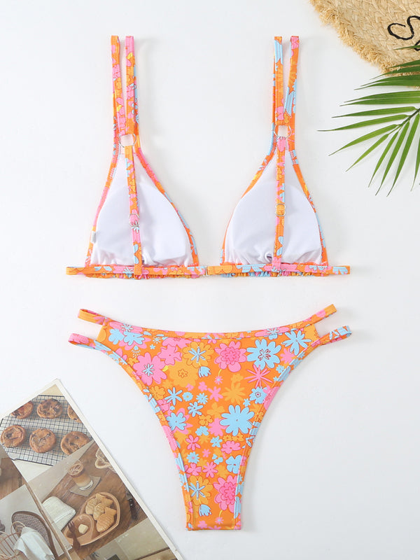 Floral Double Strap Bikini – High Elasticity, Sexy Fit, Spring-Summer Style