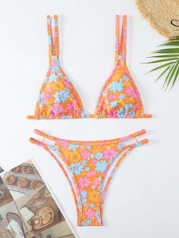 Floral Double Strap Bikini – High Elasticity, Sexy Fit, Spring-Summer Style