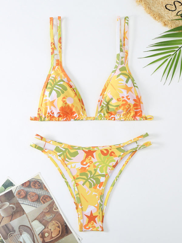 Floral Double Strap Bikini – High Elasticity, Sexy Fit, Spring-Summer Style
