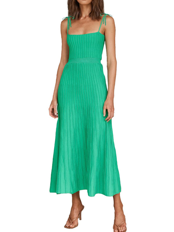 High Waist Knit Swing Dress – Sleeveless A-Line Style for Spring & Summer